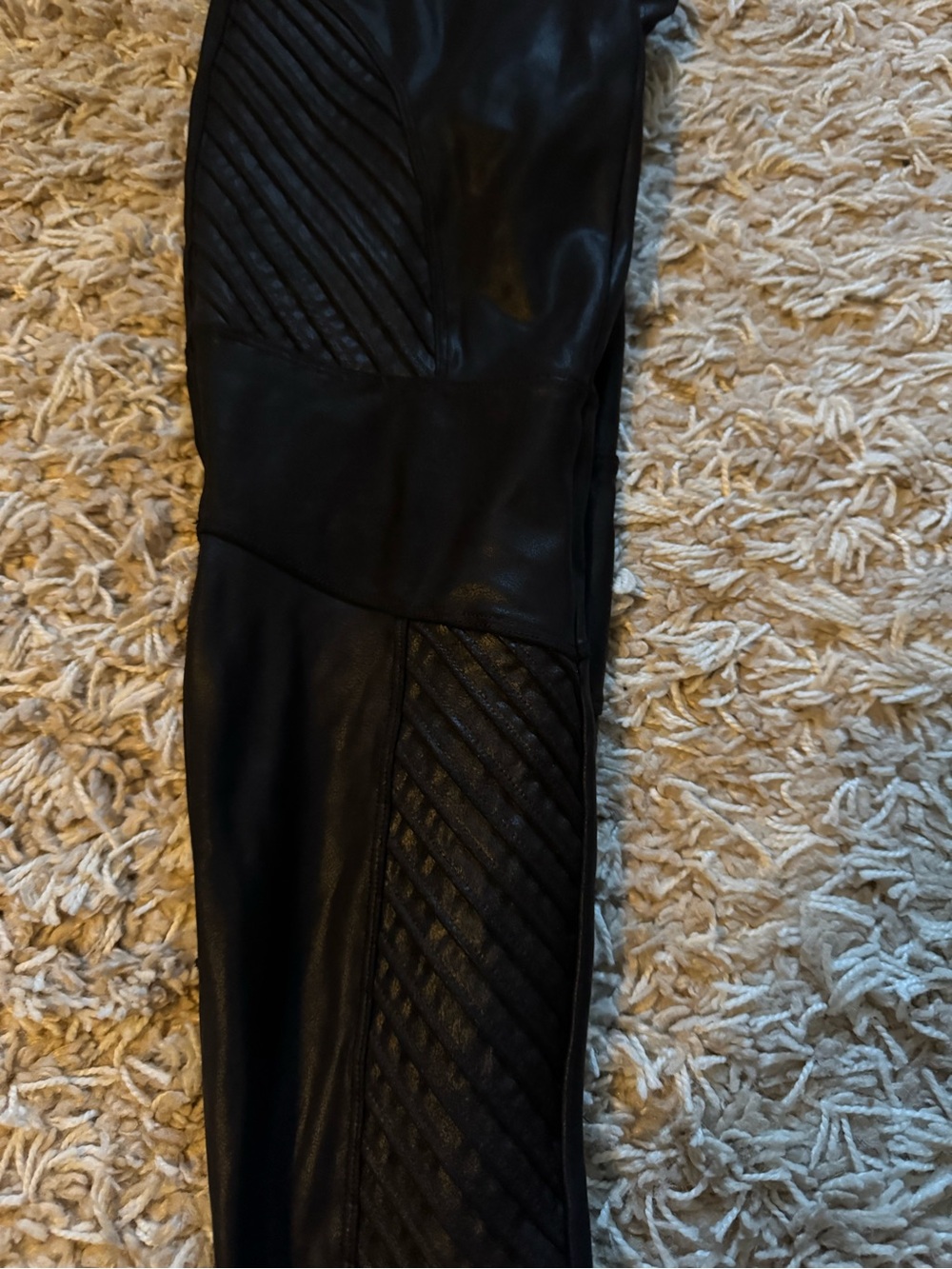 SPANX Black Quilted Faux Leather Leggings - Picture 3 of 8